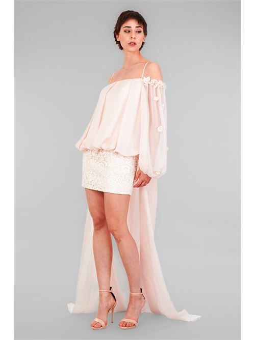 Abito in chiffon e macrame' D'Andrea collection | 25028WHITE OPAL